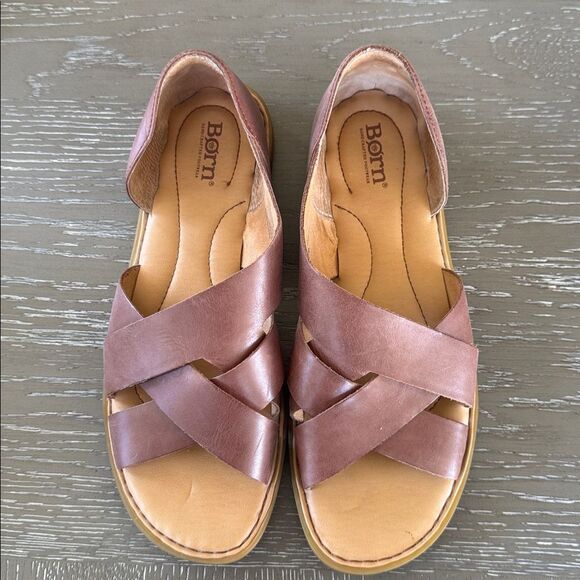 Born ITHICA Chestnut Leather Slip-On Crisscross Open Toe Casual Sandals Size 10M - Picture 2 of 12